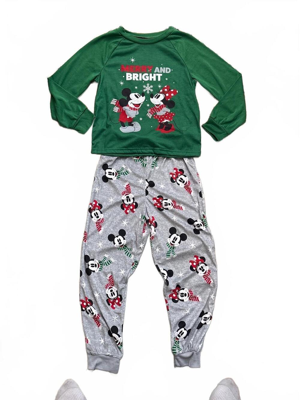 Disney Kids' Green and Gray Mickey & Minnie Holiday Pajama Set Size 3T